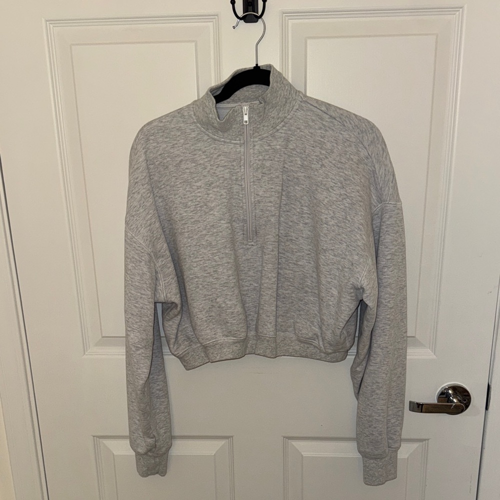 Skims Gray Quarter-Zip Cropped Sweatshirt